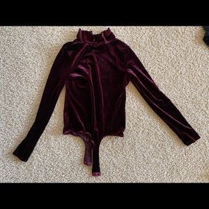 Maroon Velvet Long sleeve One-piece